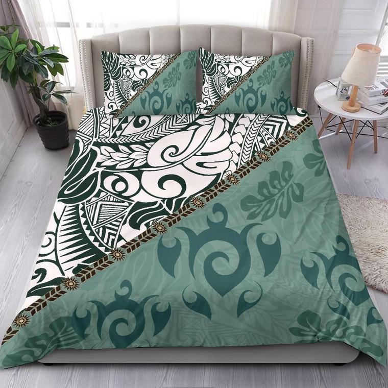 Polynesian Bedding Set - Leaves And Turtles 1