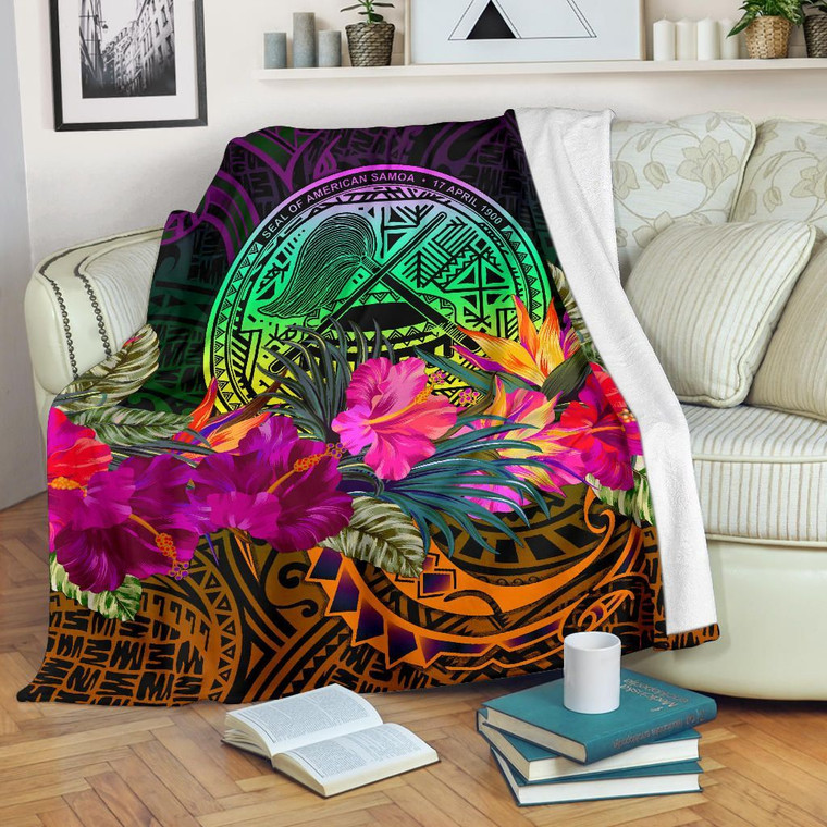 American Samoa Premium Blanket - Summer Hibiscus 1