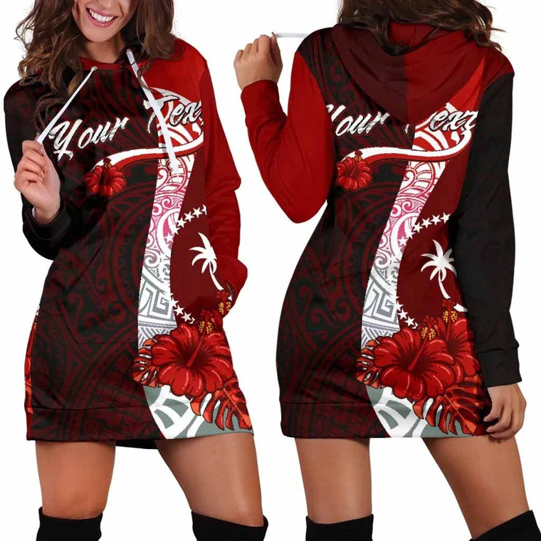 Chuuk Micronesia Custom Personalised Hoodie Dress - Coat Of Arm With Hibiscus 1