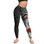 Tahiti Polynesian Custom Personalised Legging  - Coat Of Arm With Hibiscus White 3