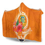 Tuvalu Polynesian Hooded Blanket - Orange Floral With Seal 4