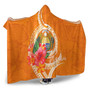 Nauru Polynesian Hooded Blanket - Orange Floral With Seal 3