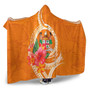 Fiji Polynesian Hooded Blanket - Orange Floral With Seal 3