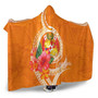 Tonga Polynesian Hooded Blanket - Orange Floral With Seal 3