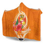 Tonga Polynesian Hooded Blanket - Orange Floral With Seal 4