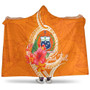 Samoa Polynesian Custom Personalised Hooded Blanket - Orange Floral With Seal 1