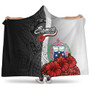 Samoa Polynesian Hooded Blanket- Coat Of Arm With Hibiscus White 1