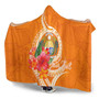 Nauru Polynesian Custom Personalised Hooded Blanket - Orange Floral With Seal 4