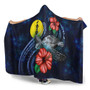 New Caledonia Polynesian Hooded Blanket - Blue Turtle Hibiscus 3