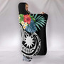 Nauru Polynesian Hooded Blanket - Summer Plumeria (Black) 2