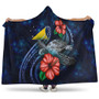 Tokelau Polynesian Hooded Blanket - Blue Turtle Hibiscus 1