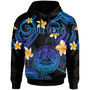 American Samoa Hoodie - Custom Personalised Polynesian Waves with Plumeria Flowers (Blue)