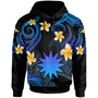 Nauru Hoodie - Custom Personalised Polynesian Waves with Plumeria Flowers (Blue)