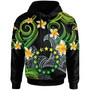 Cook Islands Hoodie - Custom Personalised Polynesian Waves with Plumeria Flowers (Green)