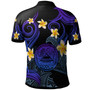 American Samoa Polo Shirt - Custom Personalised Polynesian Waves with Plumeria Flowers (Blue)