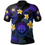 FSM Polo Shirt - Custom Personalised Polynesian Waves with Plumeria Flowers (Blue)