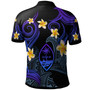 Guam Polo Shirt - Custom Personalised Polynesian Waves with Plumeria Flowers (Blue)