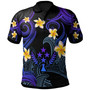 Kosrae Polo Shirt - Custom Personalised Polynesian Waves with Plumeria Flowers (Blue)