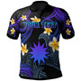 Nauru Polo Shirt - Custom Personalised Polynesian Waves with Plumeria Flowers (Blue)