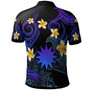 Nauru Polo Shirt - Custom Personalised Polynesian Waves with Plumeria Flowers (Blue)