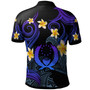 Pohnpei Polo Shirt - Custom Personalised Polynesian Waves with Plumeria Flowers (Blue)