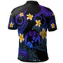 Tonga Polo Shirt - Custom Personalised Polynesian Waves with Plumeria Flowers (Blue)