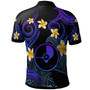 Yap Polo Shirt - Custom Personalised Polynesian Waves with Plumeria Flowers (Blue)