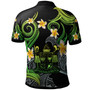 Fiji Polo Shirt - Custom Personalised Polynesian Waves with Plumeria Flowers (Green)