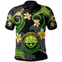FSM Polo Shirt - Custom Personalised Polynesian Waves with Plumeria Flowers (Green)