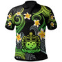 Samoa Polo Shirt - Custom Personalised Polynesian Waves with Plumeria Flowers (Green)