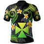 Wallis and Futuna Polo Shirt - Custom Personalised Polynesian Waves with Plumeria Flowers (Green)