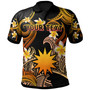 Nauru Polo Shirt - Custom Personalised Polynesian Waves with Plumeria Flowers (Orange)