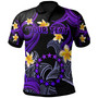 Cook Islands Polo Shirt - Custom Personalised Polynesian Waves with Plumeria Flowers (Purple)