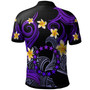 Cook Islands Polo Shirt - Custom Personalised Polynesian Waves with Plumeria Flowers (Purple)