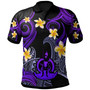 Vanuatu Polo Shirt - Custom Personalised Polynesian Waves with Plumeria Flowers (Purple)