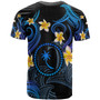 Chuuk T-shirt - Custom Personalised Polynesian Waves with Plumeria Flowers (Blue)