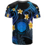 CMNI T-shirt - Custom Personalised Polynesian Waves with Plumeria Flowers (Blue)