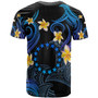 Cook Islands T-shirt - Custom Personalised Polynesian Waves with Plumeria Flowers (Blue)