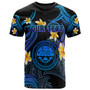 FSM T-shirt - Custom Personalised Polynesian Waves with Plumeria Flowers (Blue)