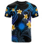 Marshall Islands T-shirt - Custom Personalised Polynesian Waves with Plumeria Flowers (Blue)