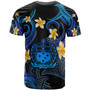 Samoa T-shirt - Custom Personalised Polynesian Waves with Plumeria Flowers (Blue)