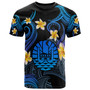 Tahiti T-shirt - Custom Personalised Polynesian Waves with Plumeria Flowers (Blue)