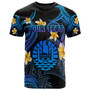 Tahiti T-shirt - Custom Personalised Polynesian Waves with Plumeria Flowers (Blue)