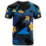 Tokelau T-shirt - Custom Personalised Polynesian Waves with Plumeria Flowers (Blue)