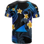 Tokelau T-shirt - Custom Personalised Polynesian Waves with Plumeria Flowers (Blue)