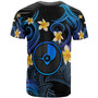 Yap T-shirt - Custom Personalised Polynesian Waves with Plumeria Flowers (Blue)