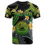 American Samoa T-shirt - Custom Personalised Polynesian Waves with Plumeria Flowers (Green)