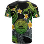 American Samoa T-shirt - Custom Personalised Polynesian Waves with Plumeria Flowers (Green)