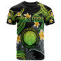 CMNI T-shirt - Custom Personalised Polynesian Waves with Plumeria Flowers (Green)