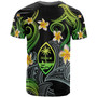 Guam T-shirt - Custom Personalised Polynesian Waves with Plumeria Flowers (Green)